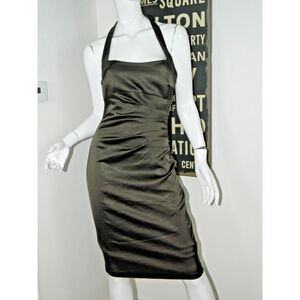 Cache Dress Size 4-6 Brown Satin‎ Halter Vtg Y2K 2000s Bodycon